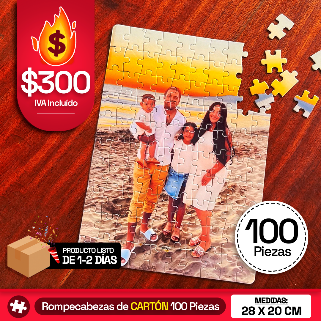 Rompecabezas Personalizado de Cartón de 100 Piezas 20 x 28 cm