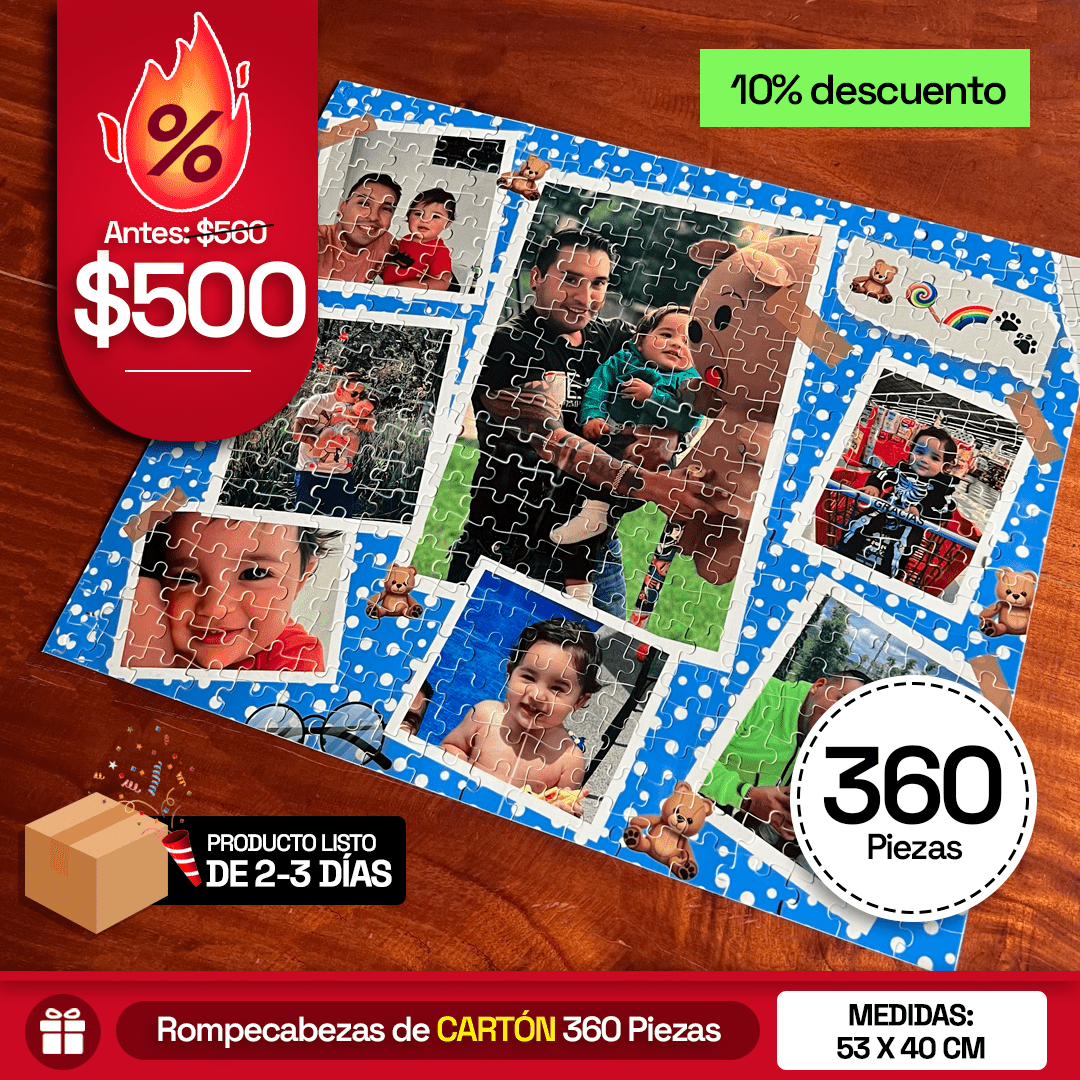 Rompecabezas personalizado grande de 360 piezas de cartón en méxico.