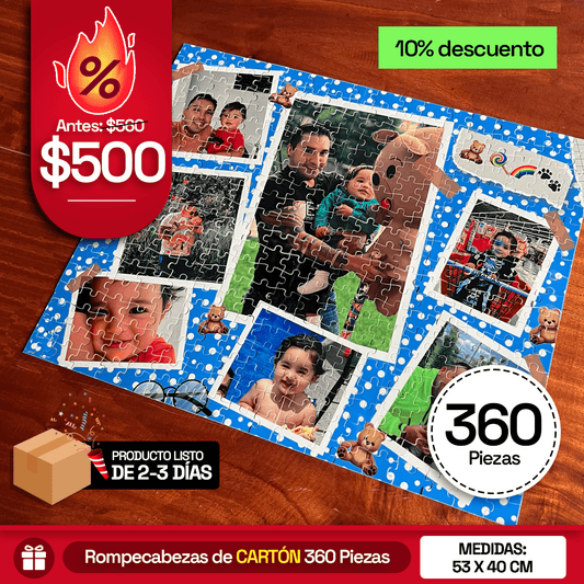 Rompecabezas personalizado grande de 360 piezas de cartón en méxico.
