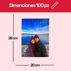 Medidas de rompecabezas personalizado de 100 piezas con dimensiones de 20 por 28 centímetros en orientación vertical.
