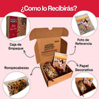 Contenido de la caja de empaque decorada para rompecabezas, ideal si buscas regalos originales y listos para entregar.