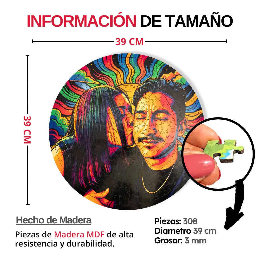 Rompecabezas Personalizado de Madera MDF Circular Espiral 308 Piezas - 39 CM Diámetro - Puzzlemania México