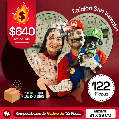Rompecabezas Personalizado de Madera MDF de Corazón 122 piezas - Puzzlemania México